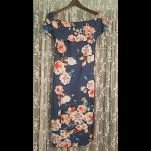 Blue floral wiggle dress